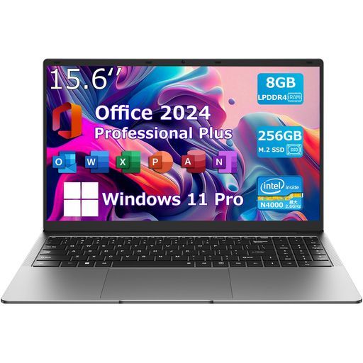 TPVOffice 2025搭載ノートパソコン15.6型1920 x 1080 IPS液晶Win 11 Proウェブカメラ付き薄型ノートPCインテルCeleronプロセッサー|8 GBメモリ| .4 g-5 g