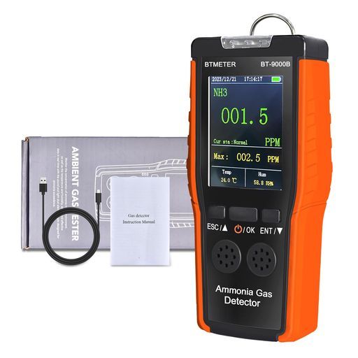 アンモニアガス検知器空気汚染測定器高精度BT-9000 B臭気測定器0-100 ppmUSB充電式サウンドライトアラーム分解能0.1 ppm温度湿度検出器農場 農業 肥育場向け—日本語説明書付き
