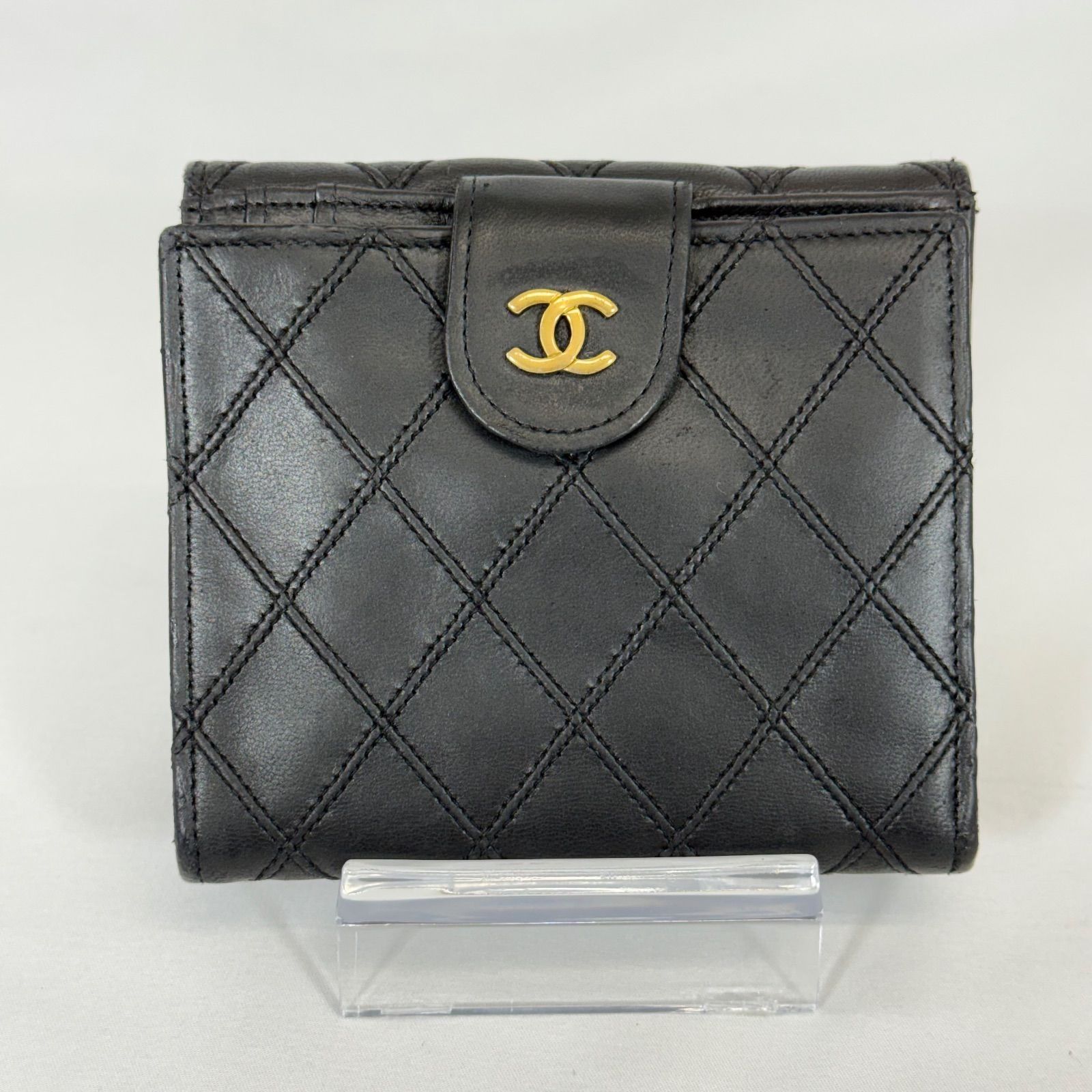 シャネル 折財布 ラムスキン ビコローレ ブラック 黒 ココマーク 美品】CHANEL シャネル ココマーク ビコローレ 二つ折り財布 ブラック