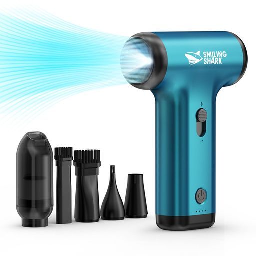 SmilingShark電動エアダスターJF 01 PRO 2025最強エアダスター-掃除機2 in 1 LEDライト付き 超強風速 吹き出し力ダストカップ無段階風量調整長時間連続使用多用途ノズルとブラシ付き