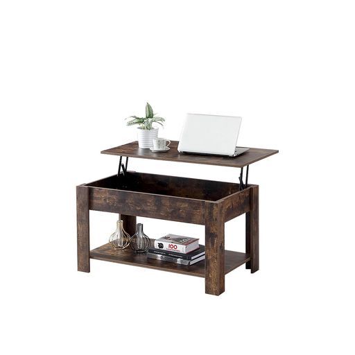 ローテーブル昇降式コーヒーテーブルセンターテーブル収納棚付き隠す収納幅90 x奥行50 x高さ50-62.5 cm大容量収納空間組み立て簡単 ブラウン