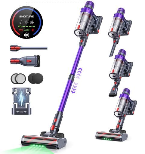 掃除機コードレス 革新モデル!600 W 50 Kpa超強力吸引 自立式 置く充電 グリーンライト搭載 65分長時間稼働 ホコリ自動検知 絡まないヘッド LED液晶ディスプレイ3段吸引力ステ…