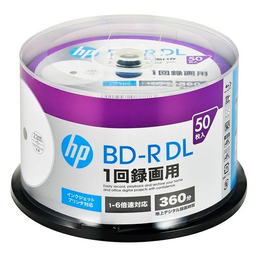 ヒューレット パッカード HP 1回録画用ブルーレイディスクBD-RDL 50 GB ホワイトプリンタブル片面2層1-6倍速