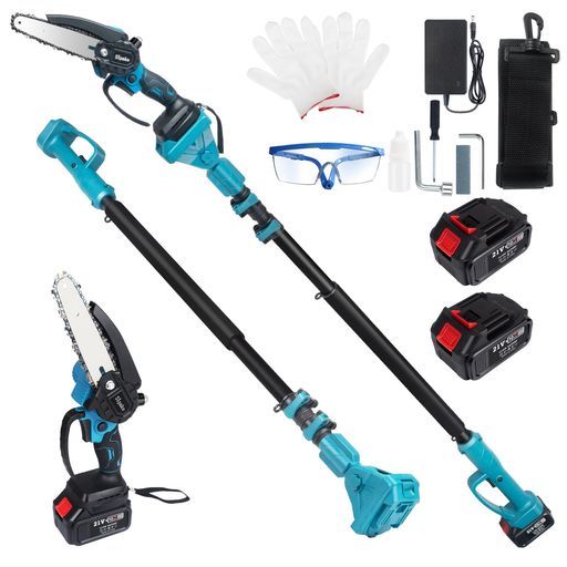 Sipake高枝切り電動チェーンソーたかえだ電動チェーンソー一台2役高枝切りチェーンソー着脱式伸縮延長ポール最長2.5 m充電式ハンディーチェーンソー強力木工切断高枝伐採庭木の剪定手入…