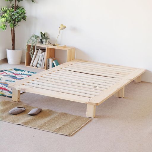 DEWELベッドスモールシングル|シングル|セミダブル|ダブルベッドフレームすのこベッド木製ベッド組み立て式頑丈無垢材ナチュラル セミダブル