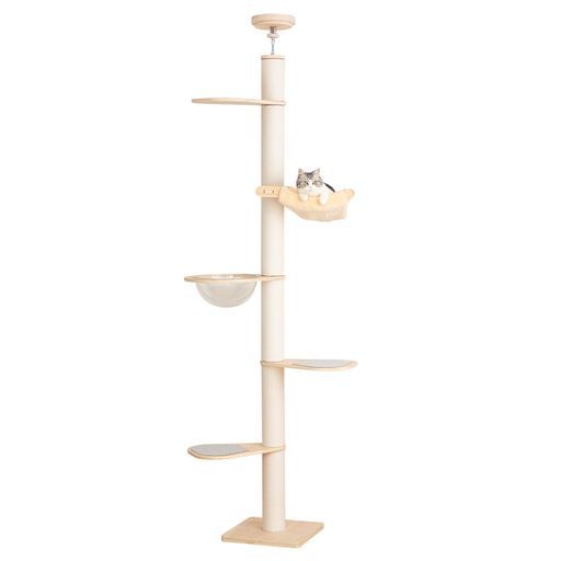 特注合板厚さ15 mm キャットタワー突っ張り木製シニアスリム木登りシンプルキャットツリー猫タワー太い支柱大型猫中型おしゃれシニア猫宇宙船省スベースクリアボウル登りやす…