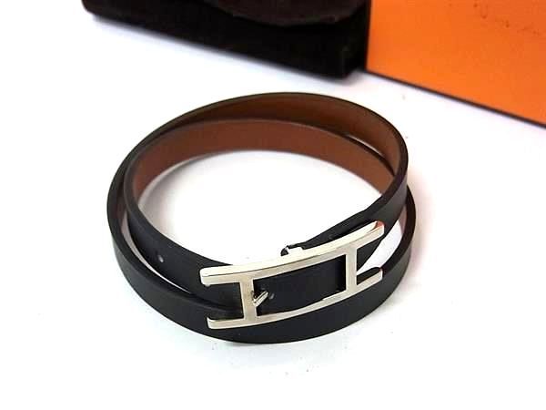 HERMES エルメス ブレスレット ビーアピ ブラック ブラウン レザー