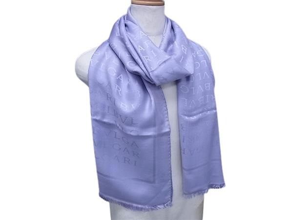 BVLGARI ブルガリ ストール ロゴマニア パープル シルク60％ ウール40