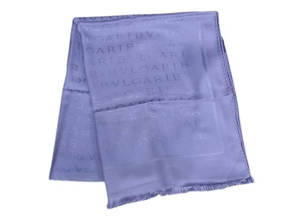 BVLGARI ブルガリ ストール ロゴマニア パープル シルク60％ ウール40