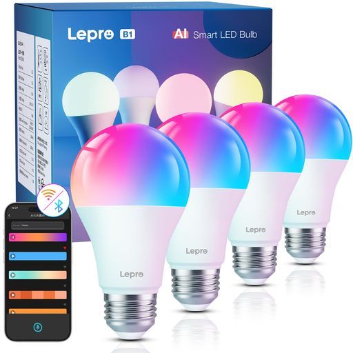 LeproAIスマート電球B1lede2660W形4個Alexa対応Wi-Fi電球音楽連動806lmスマート照明スマートライト8.5WA19APP音声操作電球色昼白色昼光色RGB1600万色虹色スマホ連動