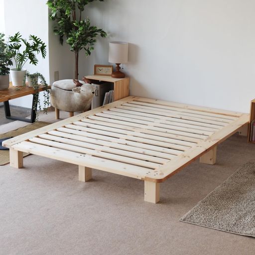 DEWELベッドスモールシングル|シングル|セミダブル|ダブルベッドフレームすのこベッド木製ベッド組み立て式頑丈無垢材ナチュラル ダブル