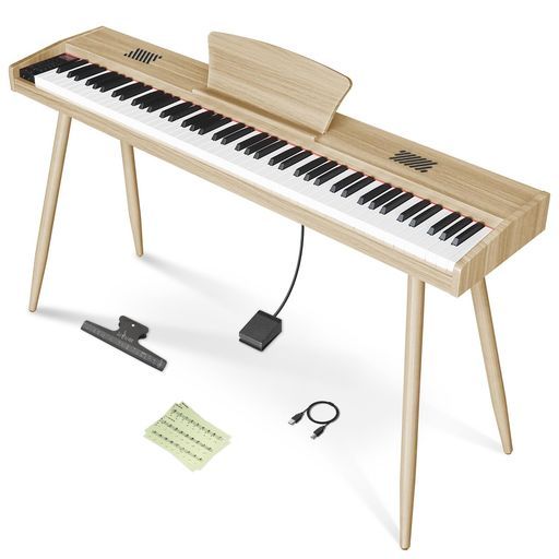 新木製モデル家具調ピアノ Longeyeロンアイ電子ピアノ88鍵盤MOODスタンド一体型上向きスピーカー10 W出力日本語表記MIDI対応二つヘッドホン同時使レトロ風10 mmストローク380種類音色移調DRE…