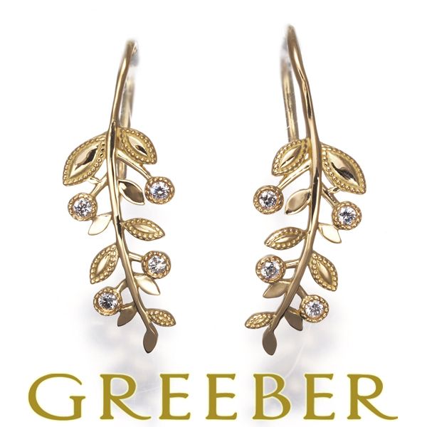 オデュース4℃ ピアス ダイヤ ダイヤモンド リーフ K 18 YG 182794