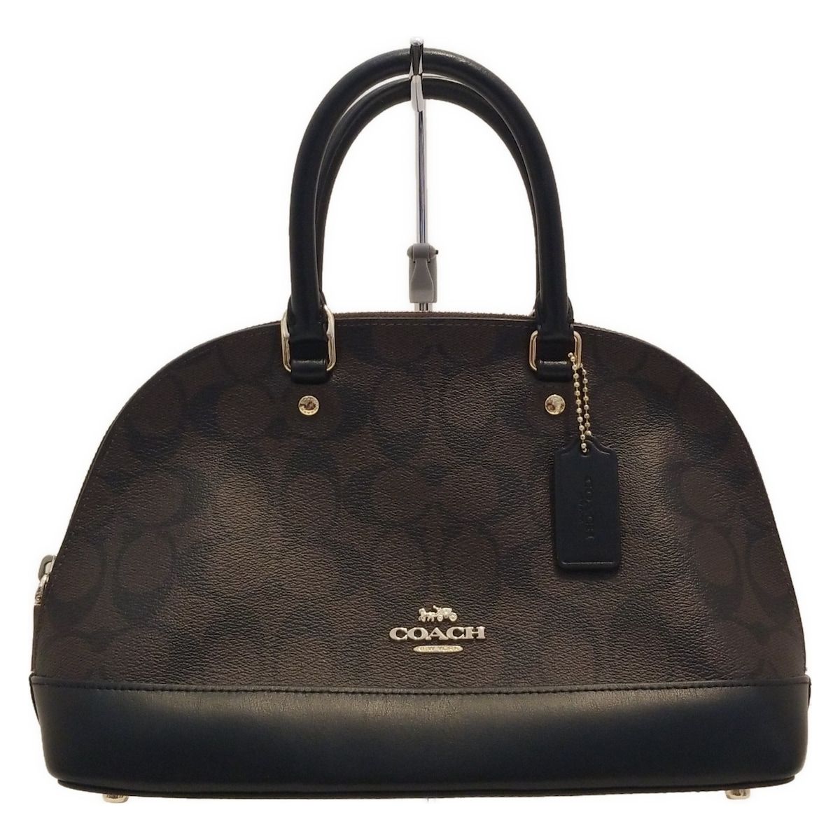 COACH コーチ ハンドバッグ シグネチャー ミニ シエラ サッチェル F 27583 ダークブラウン×黒 レザー