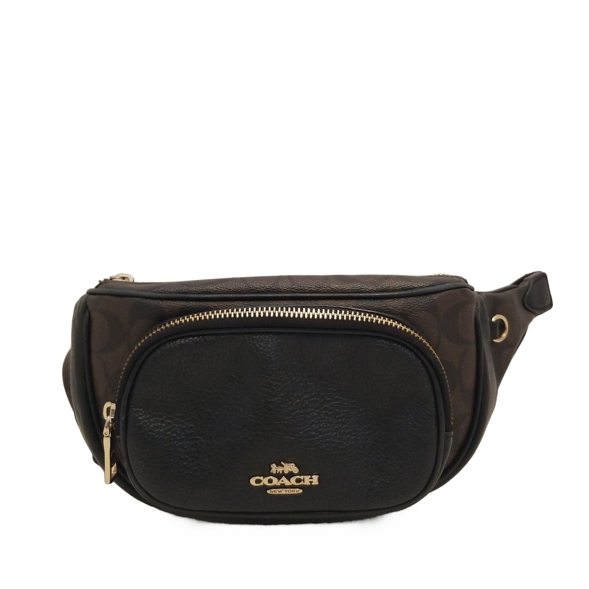 COACH コーチ ウエストポーチ シグネチャー柄 6548 黒×ダークブラウン レザー