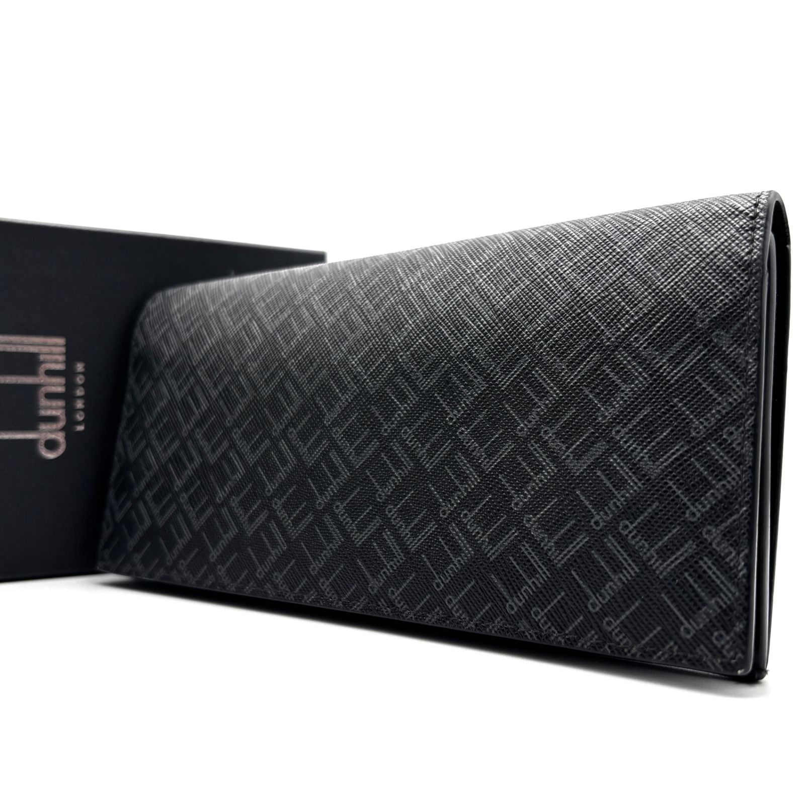 き dunhill ダンヒル 長財布 コートウォレット 総柄 メンズ PVC レザー 本革 ブラック ビジネス 薄型 軽量