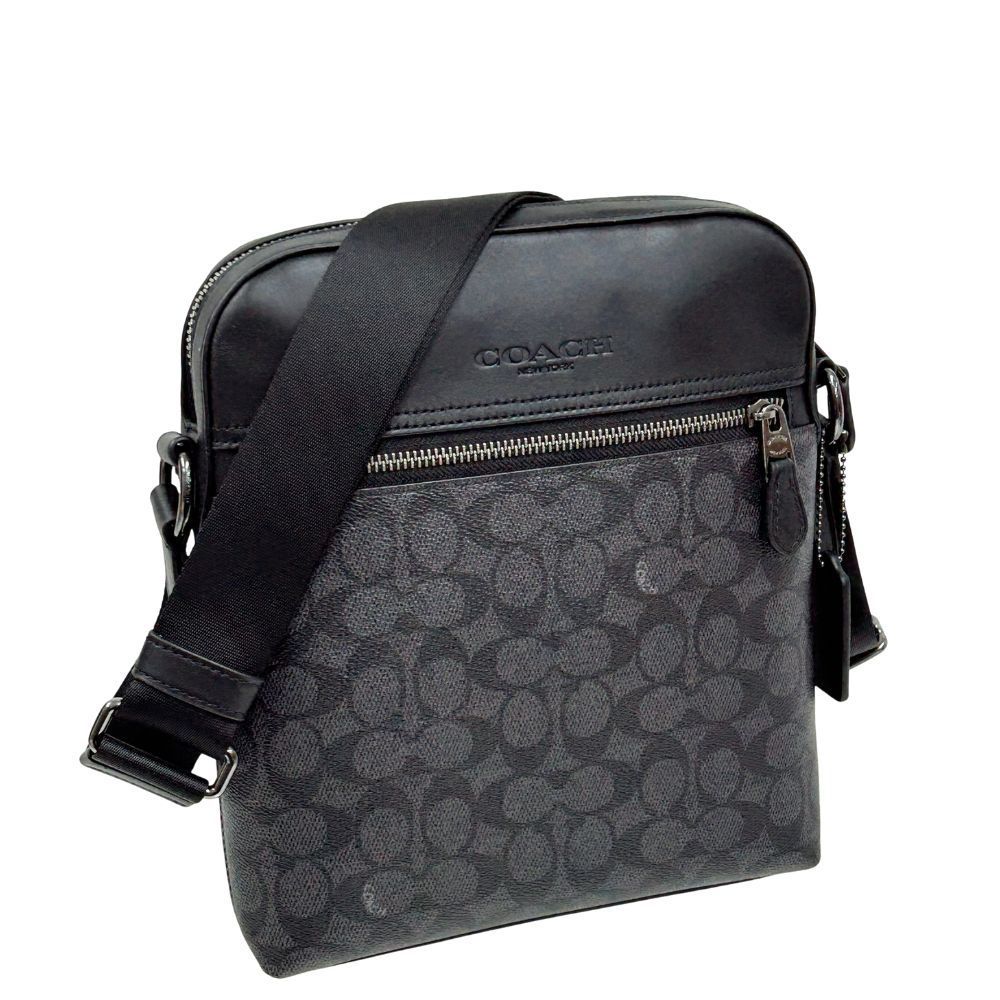 コーチ バッグ メンズ COACH ショルダーバッグ シグネチャー ヒューストン フライト CZ 398 QBMI 5 チャコール×ブラック