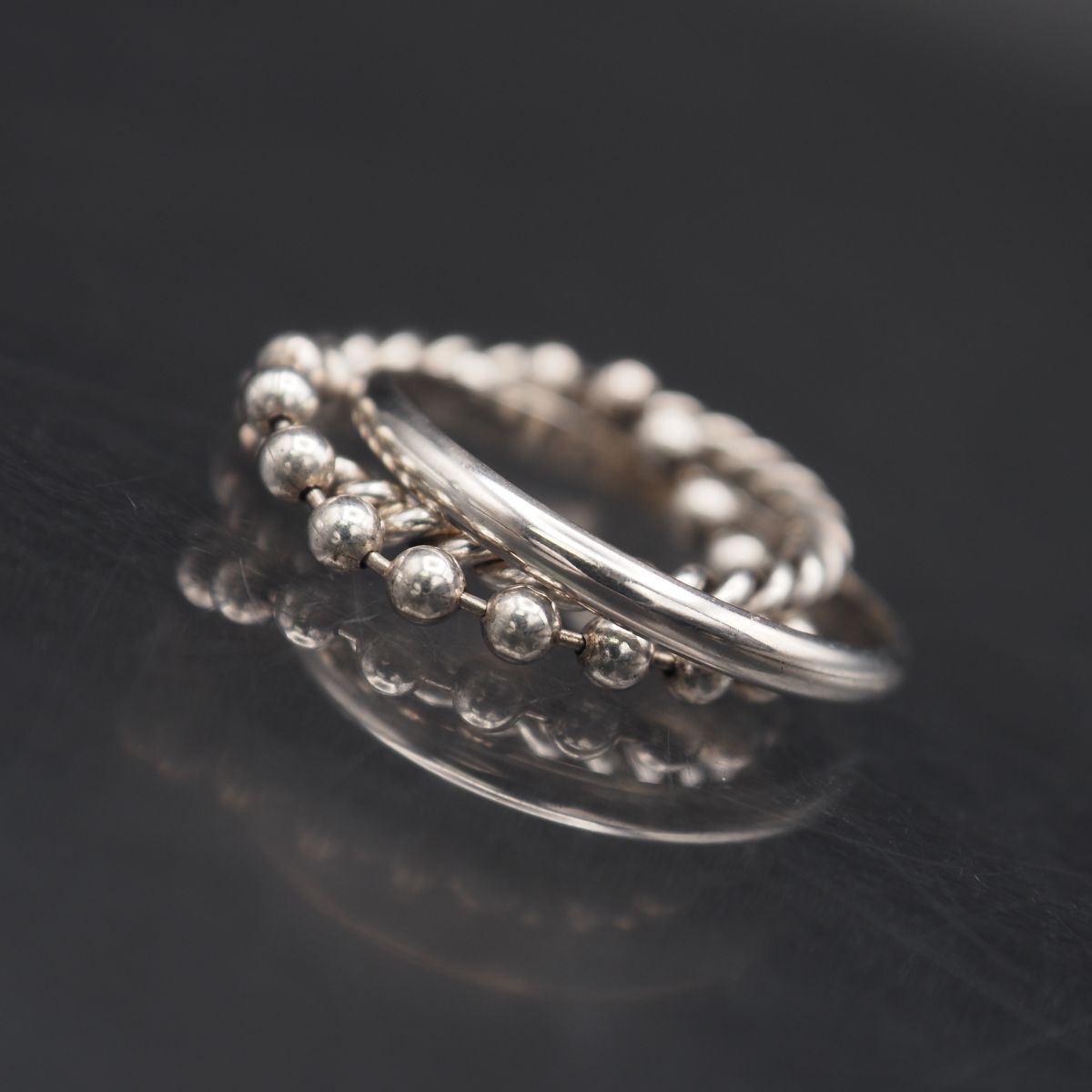 L516 ヴィンテージ SILVER925刻印 リング 3連 トリニティ デザイン