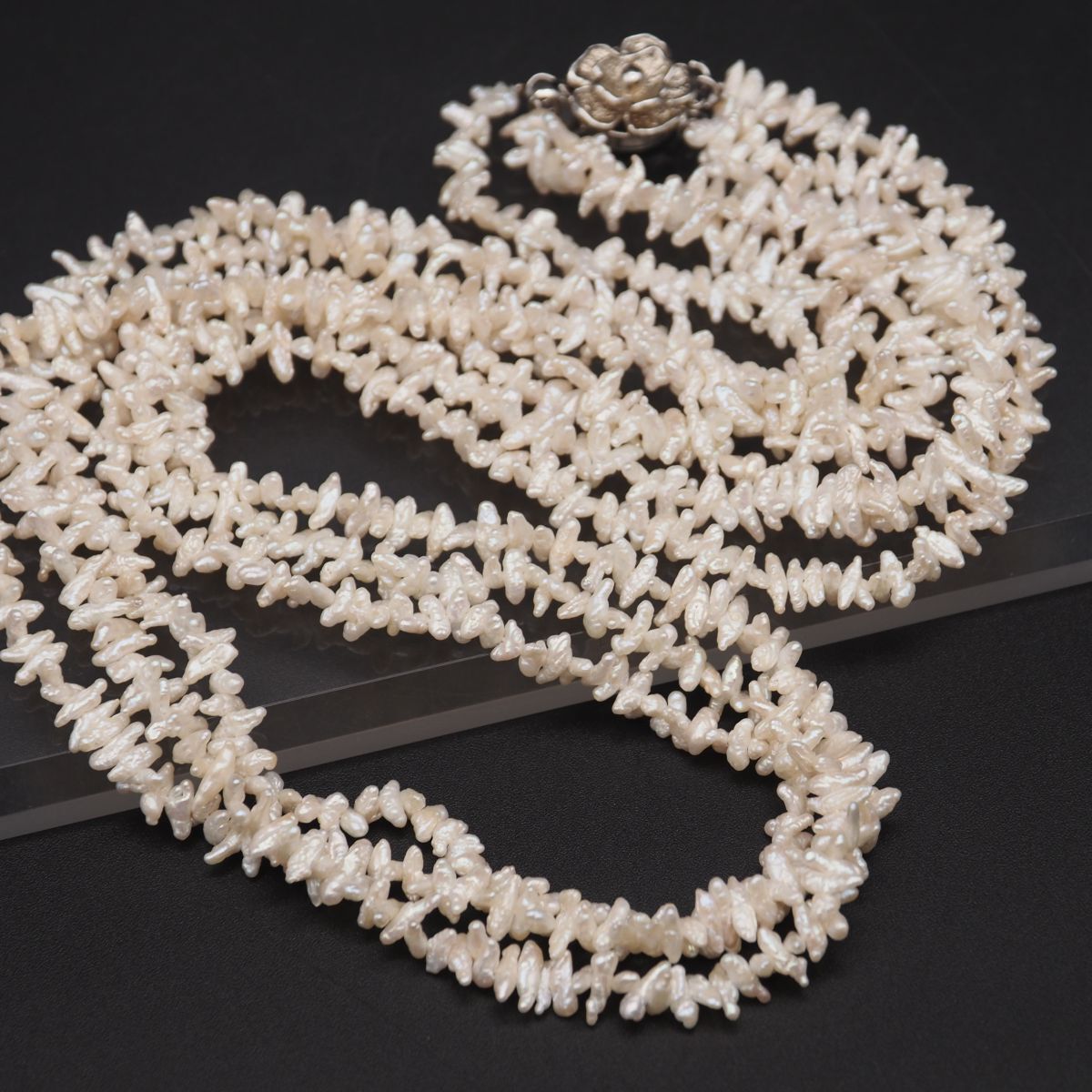 L 947 淡水真珠 パール SILVER刻印 ネックレス 3連 シルバー デザイン 誕生石