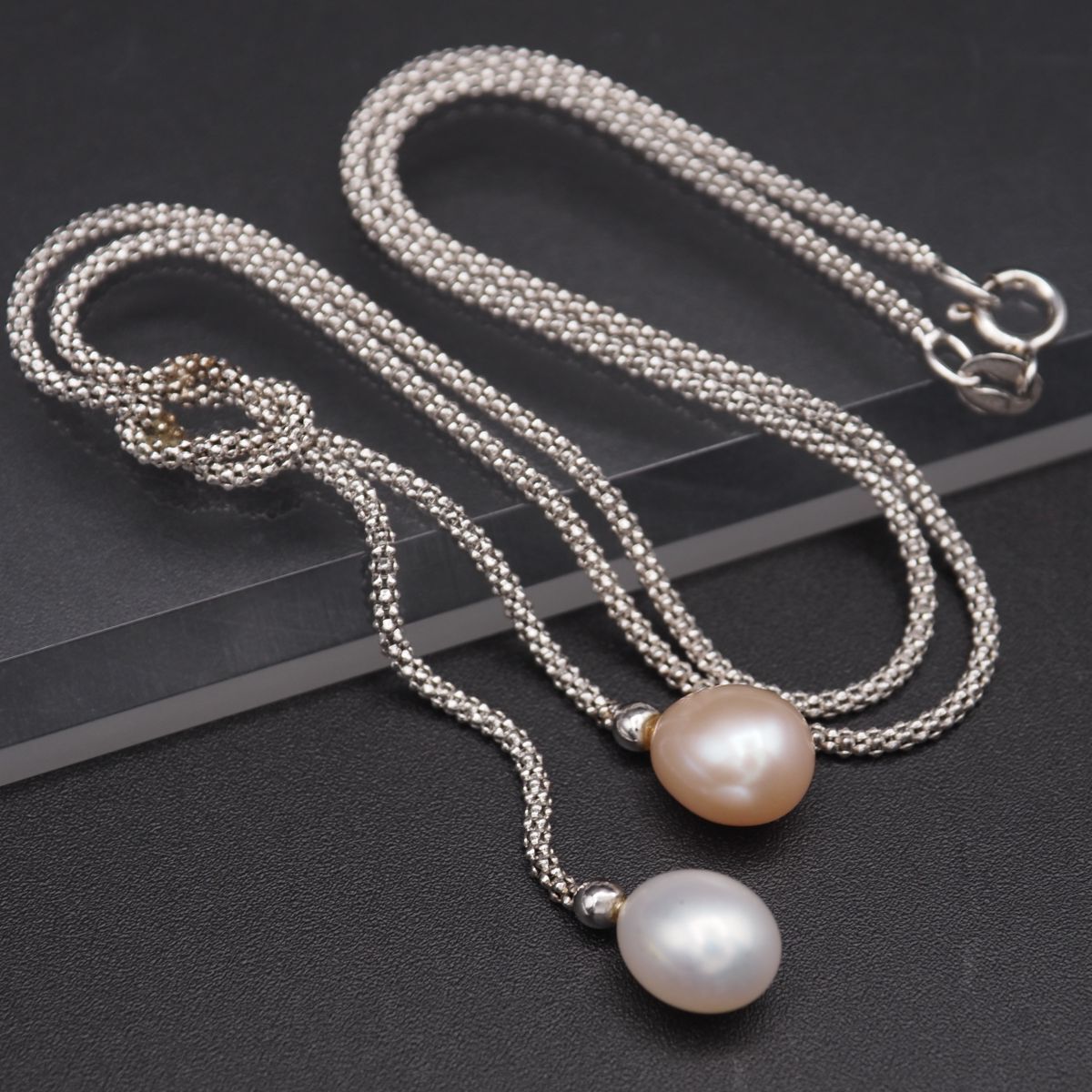 L 971 淡水真珠 パール 925刻印 ネックレス ミックスカラー デザイン シルバー 誕生石