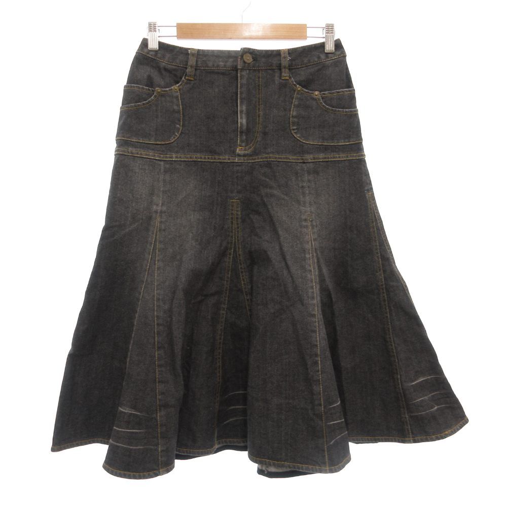 ピンクハウス PINK HOUSE デニムスカート M ミモレ ロング フレア 黒