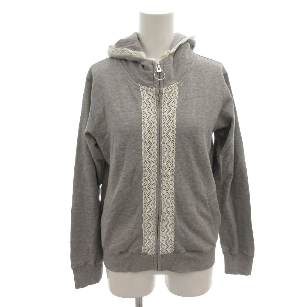 ピンクハウス PINK HOUSE パーカー フーディ M グレー 長袖 ジップアップ レース装飾 |FF GY 60