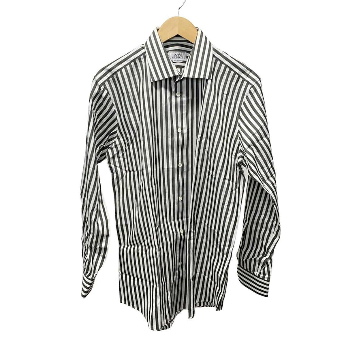 HERMES(エルメス) 長袖シャツ サイズ40 S メンズ - ダークグレー×白