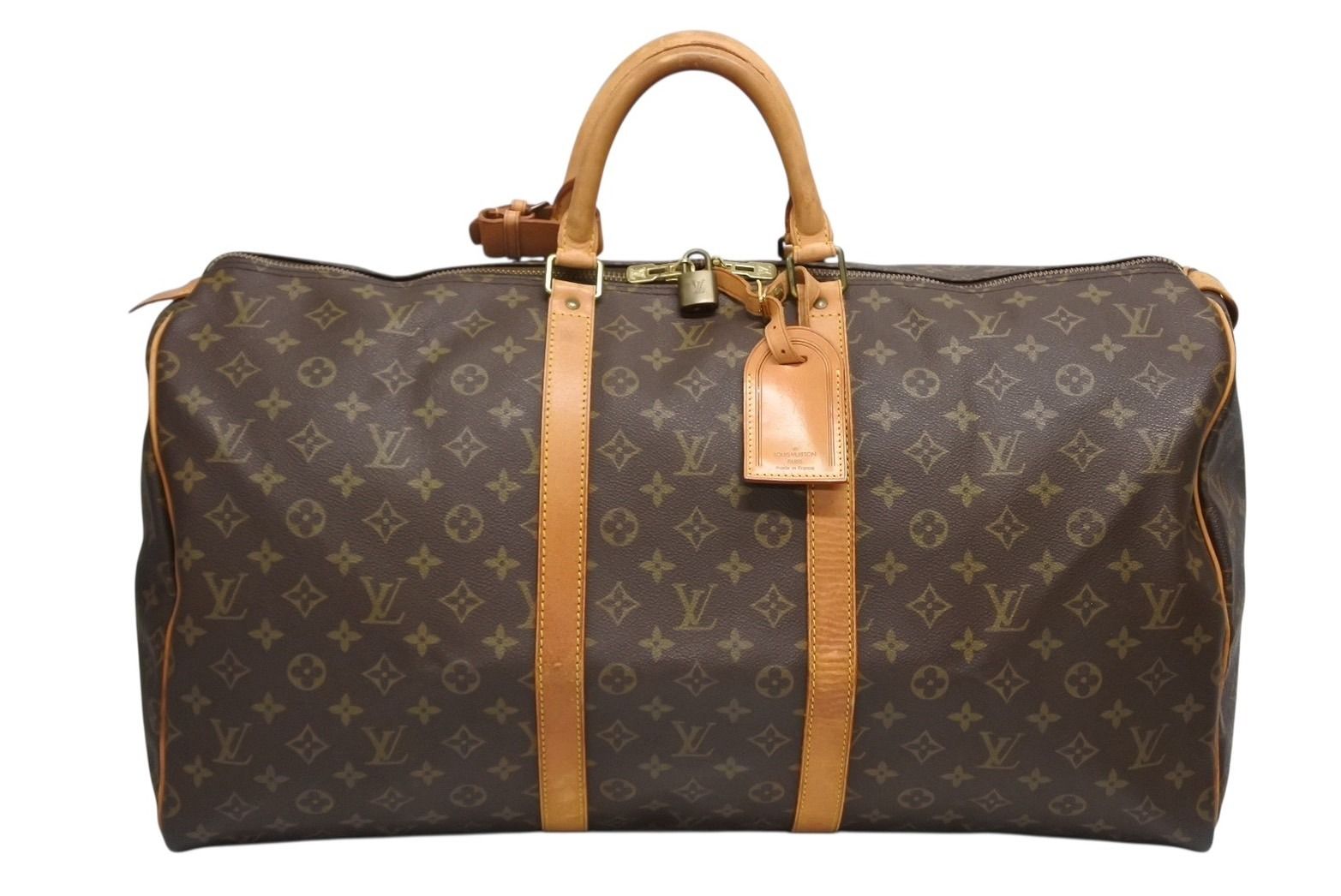 LOUIS VUITTON ルイヴィトン キーポル55 ボストンバッグ M 41424 モノグラム PVC ヌメ革 ブラウン 4 b 010836
