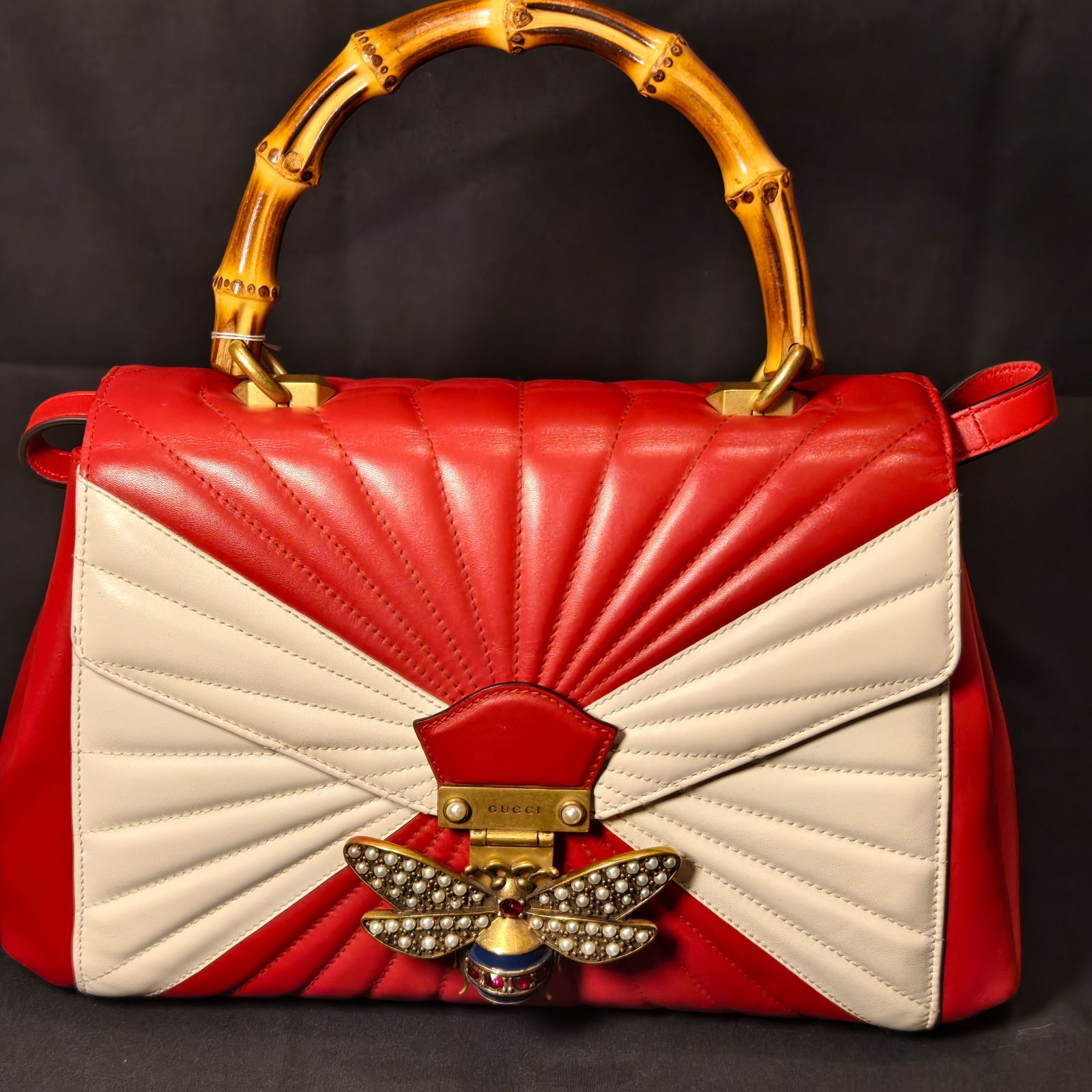 GUCCI クイーンマーガレット バンブー ハンドバッグ ショルダー 2way GUCCI グッチ クイーンマーガレット ビー バンブーハンドル レザー