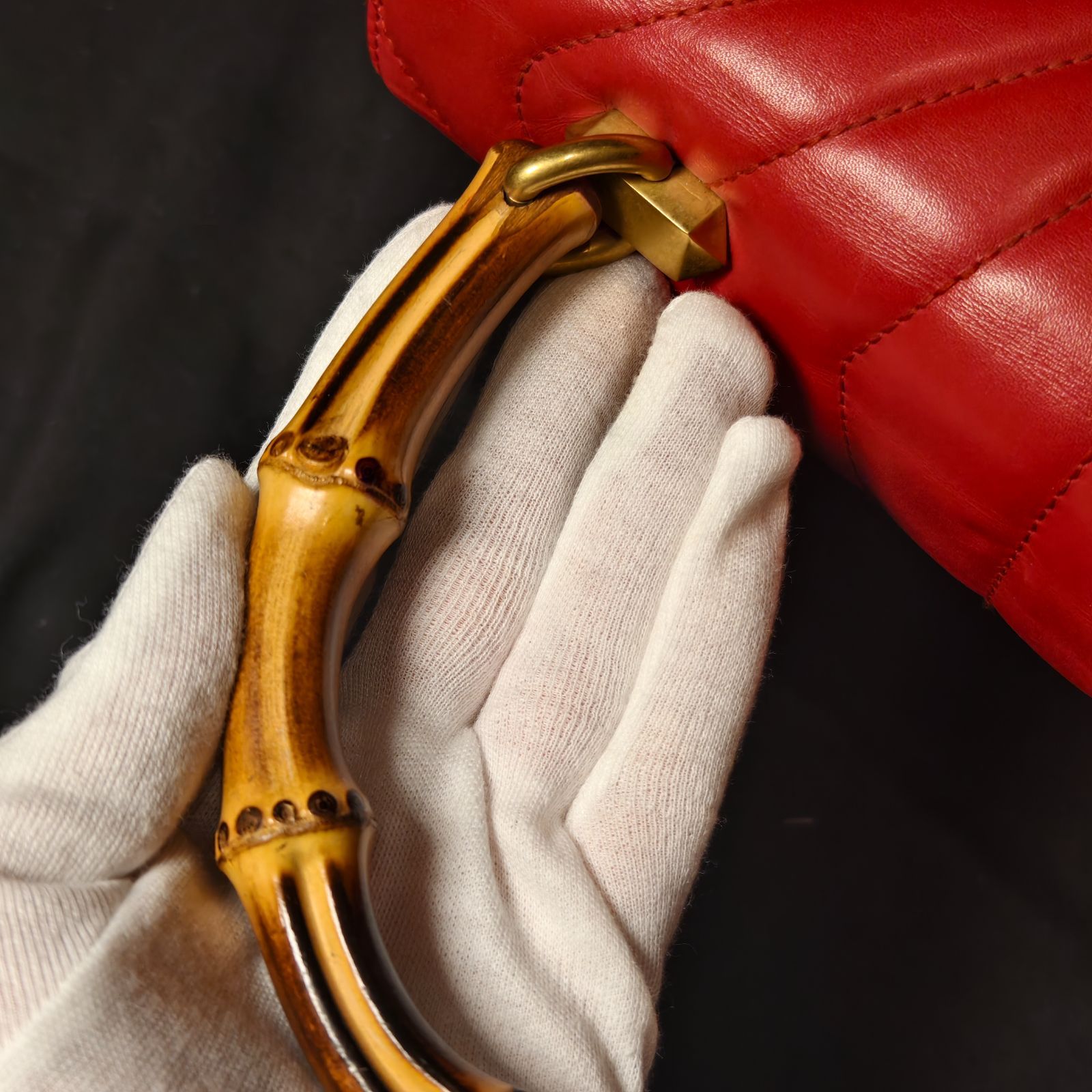 GUCCI グッチ クイーンマーガレット ビー バンブーハンドル レザー