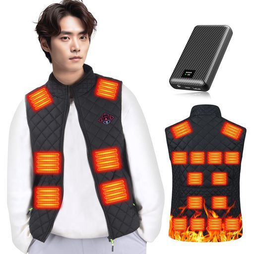 KLIFE 電熱ベストバッテリー付き加熱ベスト 全方位21箇所発熱-DC 7.4 V高出力-30000 mAh大容量 ヒーターベスト3段階温度調節前後独立設定電熱ジャケット日本製繊維ヒーター速暖丸洗いレディ…