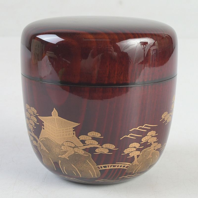 茶道具 山中塗 坂下雄峰作 鵬雲斎好写 三景蒔絵 大棗 共箱 V S565