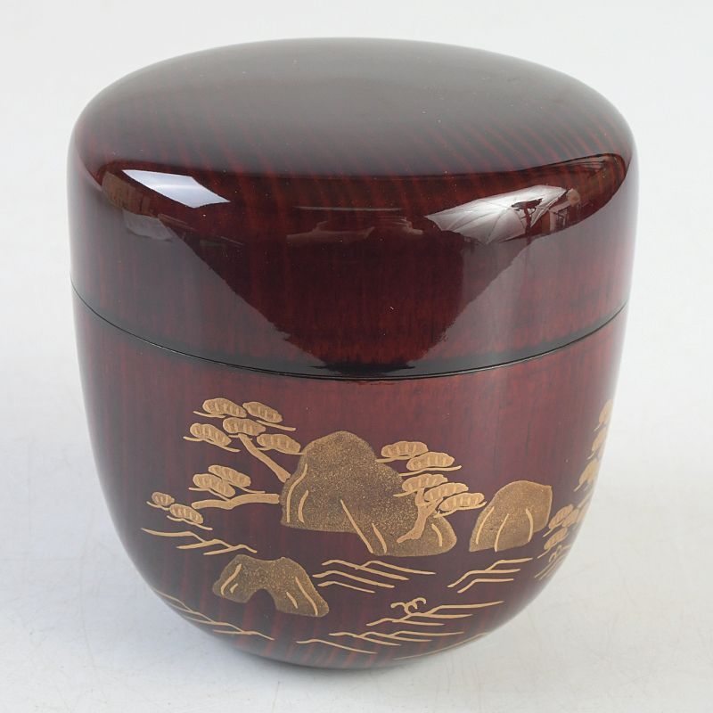 茶道具 山中塗 坂下雄峰作 鵬雲斎好写 三景蒔絵 大棗 共箱 V S565