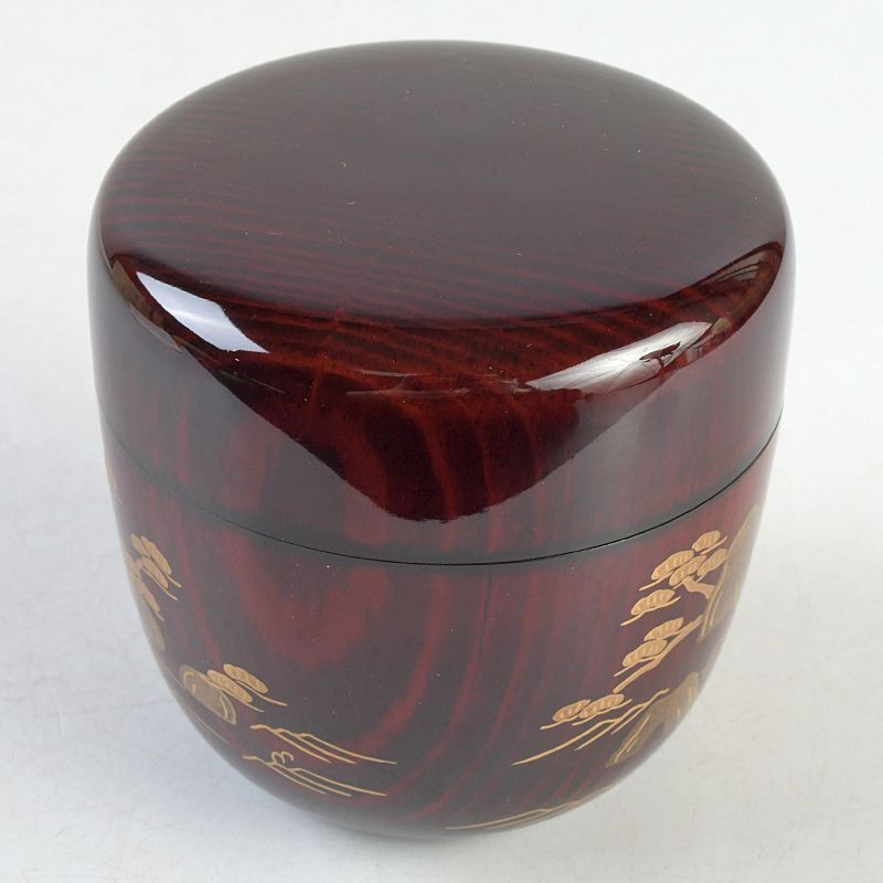 茶道具 山中塗 坂下雄峰作 鵬雲斎好写 三景蒔絵 大棗 共箱 V S565