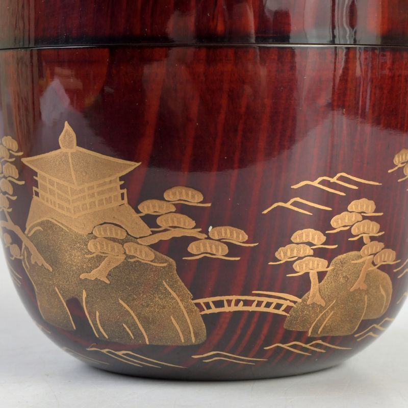 茶道具 山中塗 坂下雄峰作 鵬雲斎好写 三景蒔絵 大棗 共箱 V S565