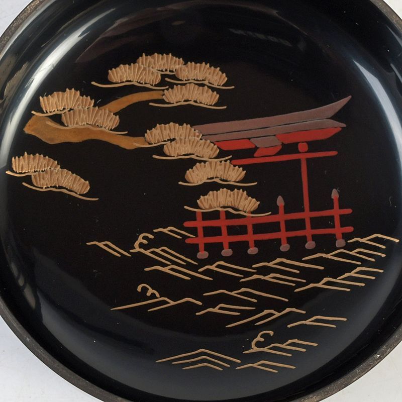 茶道具 山中塗 坂下雄峰作 鵬雲斎好写 三景蒔絵 大棗 共箱 V S565