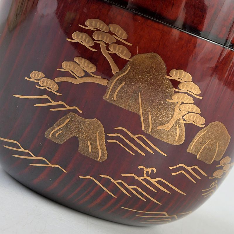 茶道具 山中塗 坂下雄峰作 鵬雲斎好写 三景蒔絵 大棗 共箱 V S565