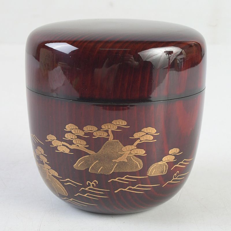 茶道具 山中塗 坂下雄峰作 鵬雲斎好写 三景蒔絵 大棗 共箱 V S 565