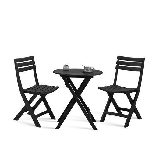 BOOSDENガーデンテーブル3点セットアウトドア折りたたみ椅子テーブルセットベランダバルコニー椅子セット室内|屋外庭イベント黒色
