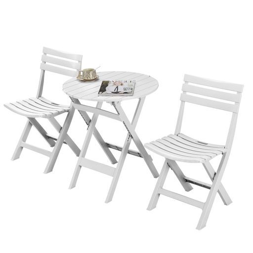 BOOSDENガーデンテーブル3点セットアウトドア折りたたみ椅子テーブルセットベランダバルコニー椅子セット室内|屋外庭イベント白色