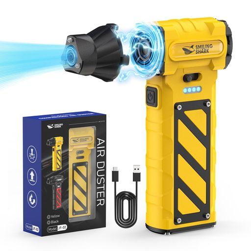 SmilingShark電動エアダスターJF 02 8000 mAh大容量バッテリー-緊急対応セット 超強力エアダスター 無段階風量調整吹き出し|吸い込み8000 mAh長時間連続使用安全ハンマー-シートベルトカッ…