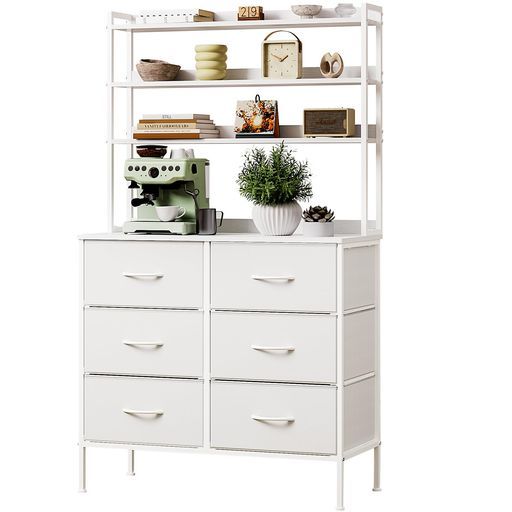 ハイチェスト3段木製ディスプレイラック付きタンス布製引き出し6杯ロボット掃除機OK衣類収納オープンシェルフ収納棚本棚整理棚シンプル幅80 cm 高防水性皮革ホワイト