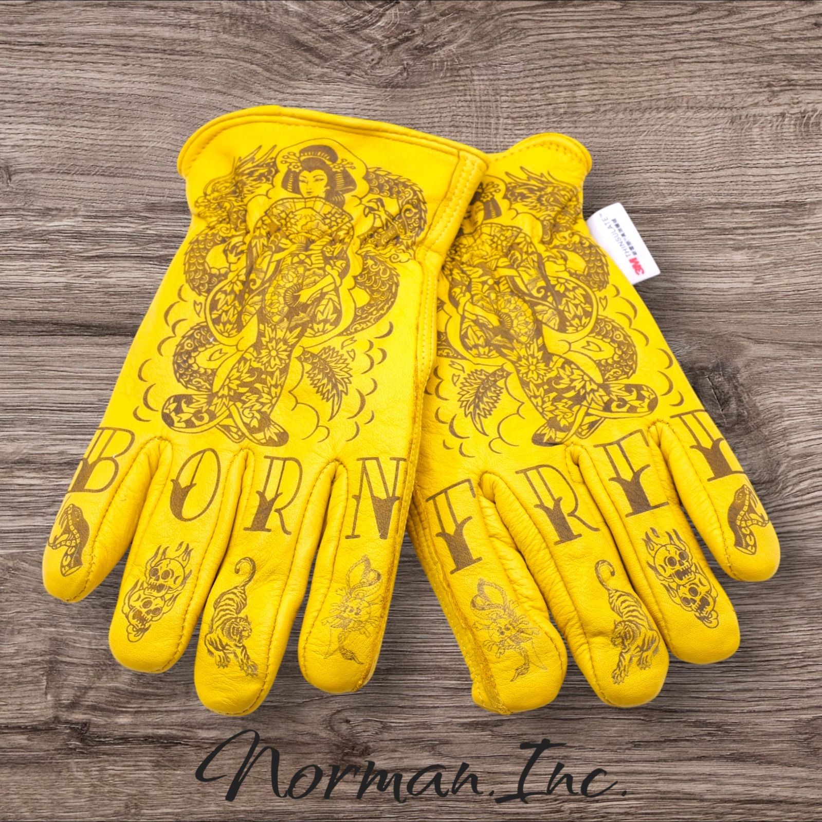 冬用　レザーグローブ　バイク　タトゥー　アメリカン　カスタム　裏起毛　手袋 牛革 冬用 保温綿 裏起毛 レザーグローブ スカル アメリカン バイク