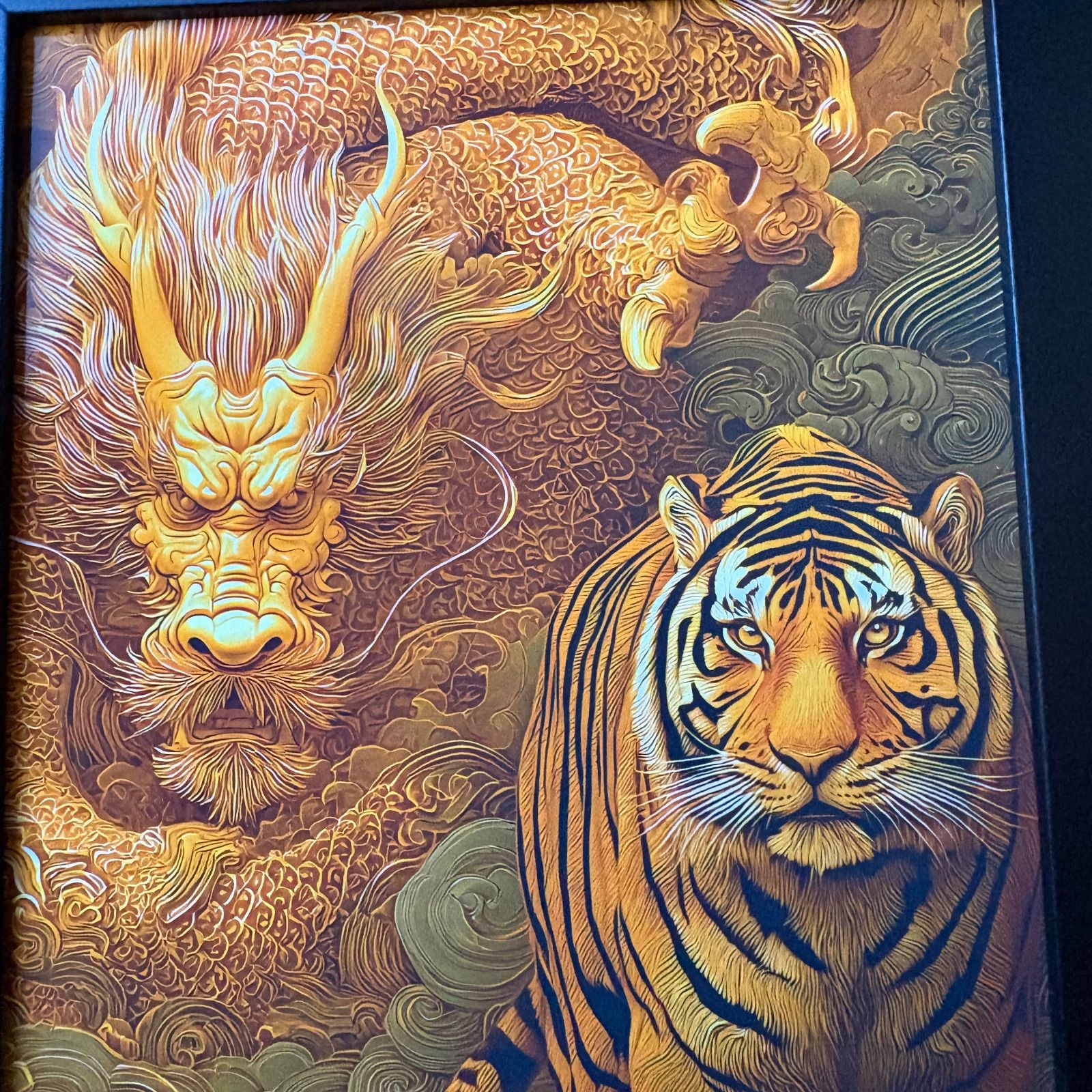 龍 虎 2L アート 高画質 額付き 開運 風水 金運 インテリア 絵画 置物