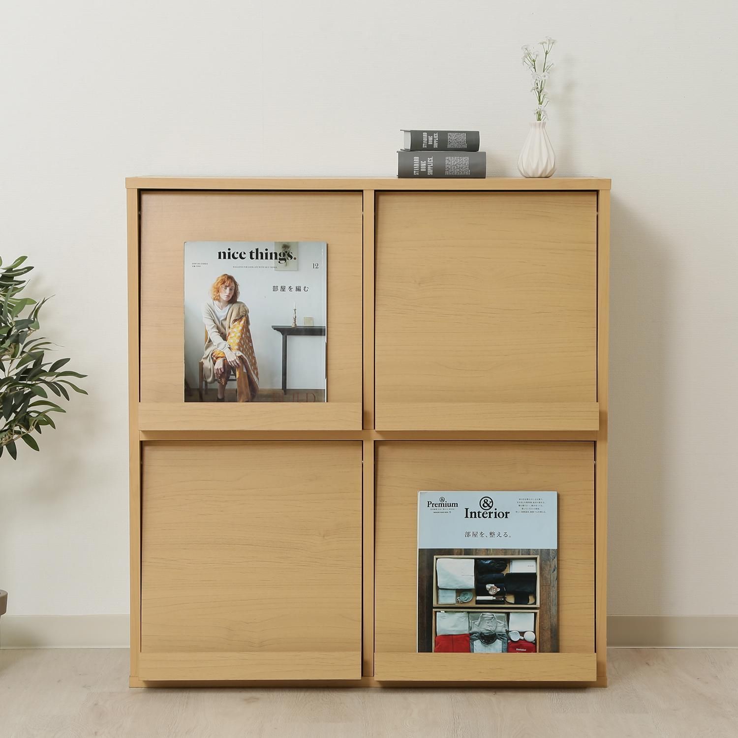 ♪扉付 4マス ディスプレイラック ナチュラル 幅80✕奥行46.5 cm コレクションラック コレクションケース ディスプレイケース