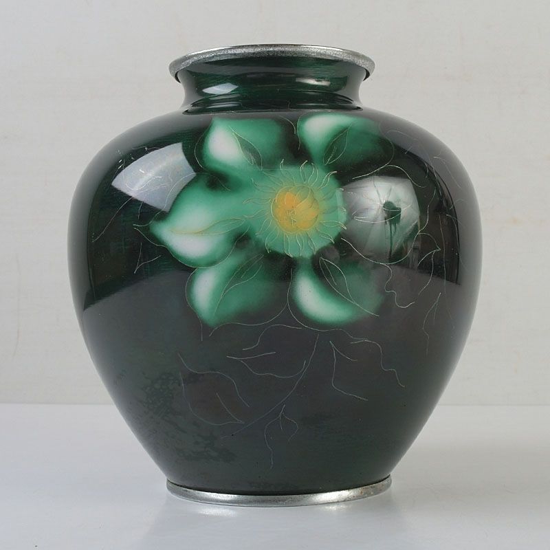 七宝焼　花文　花瓶　V　8090 七宝焼 花文 花瓶 V 8090