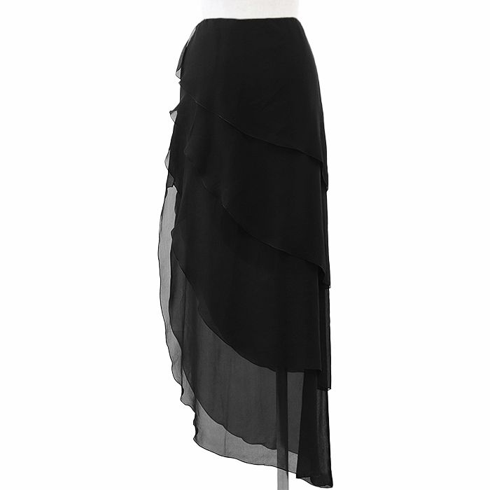 CHANEL ブラック フレアスカート 36 エルフランク ELFRANK ボンディング タック ミモレ丈 フレアスカート