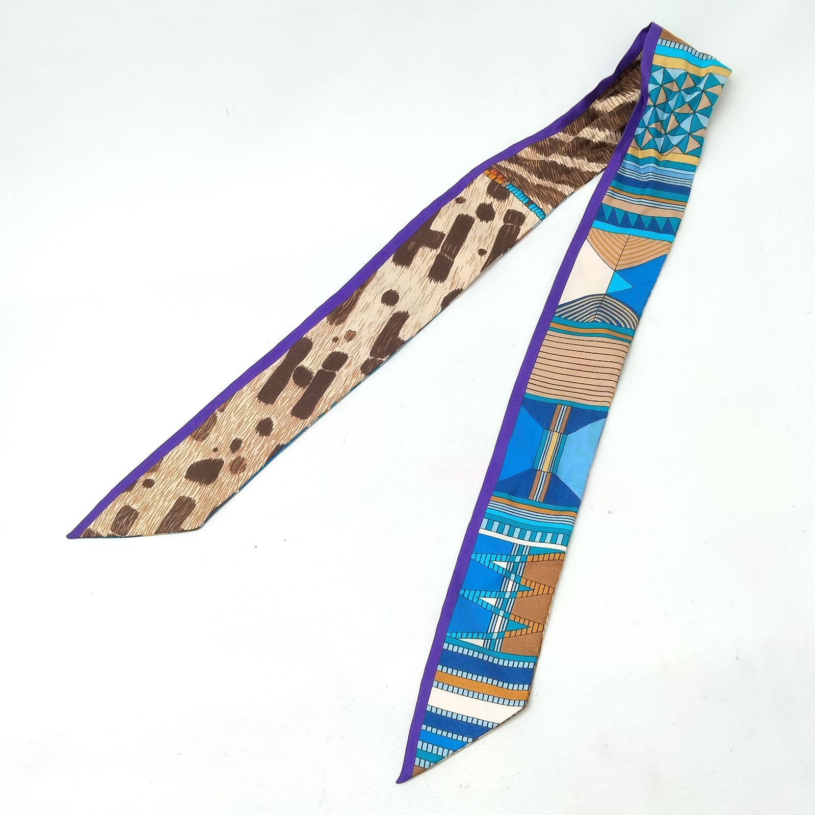 ️HERMES ️ エルメス ツイリー PELAGES ET CAMOUFLAGE 野生とカモフラージュ ブラウン シルク