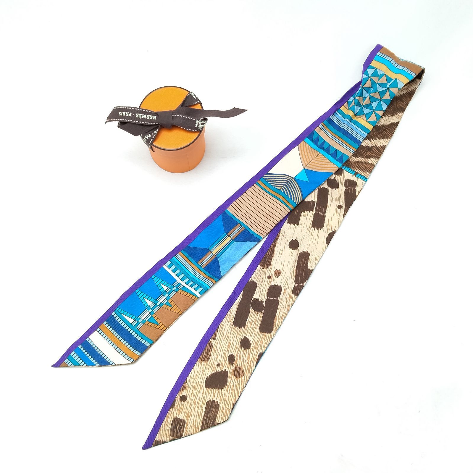 ️HERMES ️ エルメス ツイリー PELAGES ET CAMOUFLAGE 野生とカモフラージュ ブラウン シルク