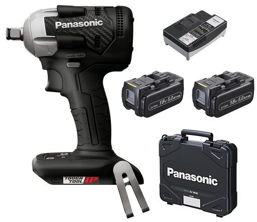 パナソニック Panasonic 充電インパクトレンチ18 V 5.0 Ah電池パックx |充電器|ケースデュアル 14.4 V|18 V対応 全長小型143 mm 280 N m 18 V使用時 -Bブラック